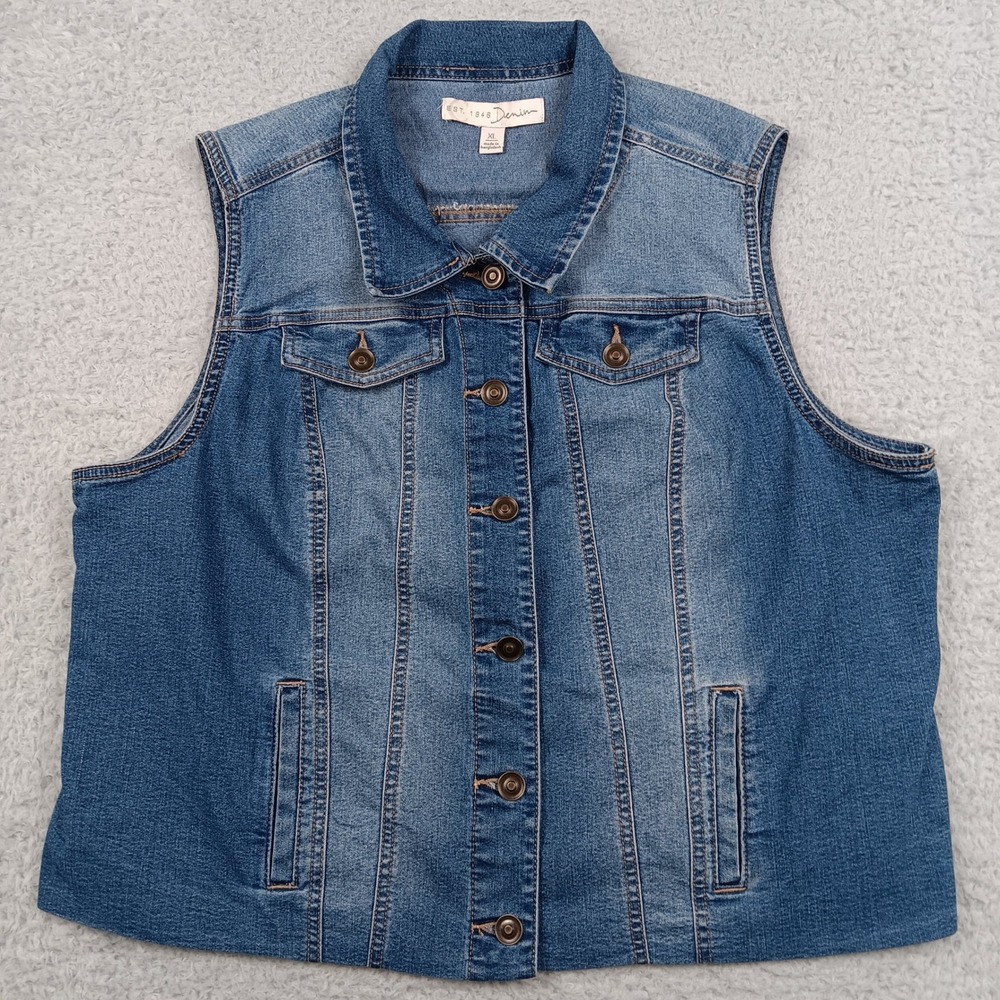 Est. 1946 Denim Vest Women XL Blue Medium Wash Stretch Trucker RN37080